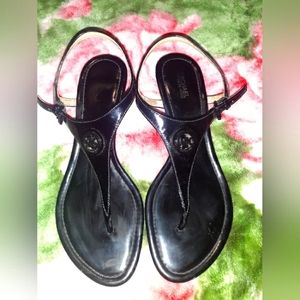 Michael Kors thong wedge sandals, black, size 9